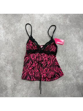 Vintage Dollhouse NWT Y2K Pink Zebra Print Cami Top Lace Trim S